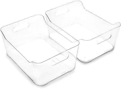 BINO | Plastic Storage Bins, Large - 2 Pack, Clear | THE SOHO COLLECTION | Pantry Organizers and Storage Containers | Fridge Organizer Bins | Kitchen Cabinet Organizer | Medicine Cabinet Bin by BINO