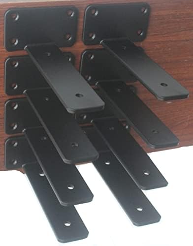 8 Pack - 6 inch Black Hidden L Shelf Bracket (1/5 Inch Thicked) Iron Floating Shelf Brackets Rustic Industrial Metal Brackets for Shelf Support by MHMYDZ