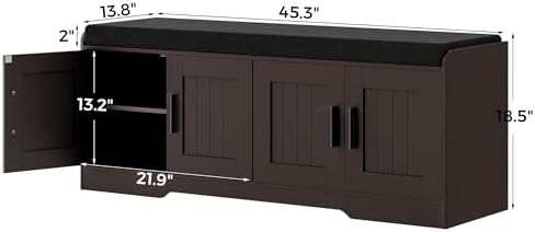 Homleke Shoe Storage Bench, 4 Doors & Thickened Padded Seat Cushion - Image 2