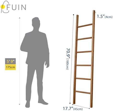 FUIN Blanket Ladder, 6ft Rustic Solid Wood Rectangle Decor Rack, Natural - Image 6