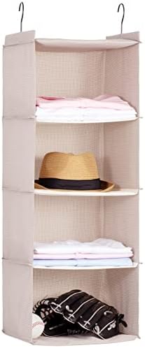Hanging Closet Organizer 4-Tier, Oxford Wardrobe Storage, Beige Houndstooth by DonYeco