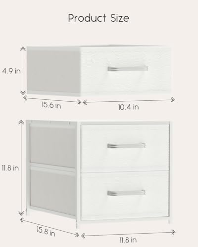 Homsorout Stackable Storage Drawers - 2 Tier Closet Organizer with Metal Handles and Metal Frame, Collapsible Fabric Bins Dresser for Bedroom, Dorm, Office, White, 1 Pack - Image 3