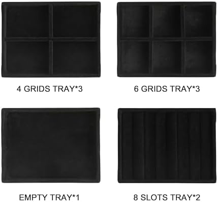 Frebeauty Small Jewelry Organizer for Drawer,Set of 9 Velvet Jewelry Trays - Image 2