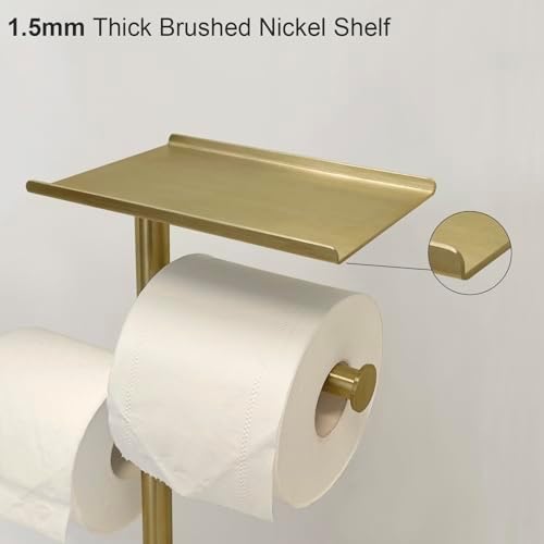GZILA Brushed Gold Toilet Paper Stand Holder with Shelf, Marble Design Base Free Standing Toilet Paper Roll Holder with 2 Dispenser SUS 304 Stainless Steel Reserve, Storage 5 Rolls - Image 5