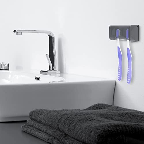 Toothbrush Holder Wall Mounted with Cover for Bathroom, 2 Slots Toothbrush Storage Organizer for Shower, Self Adhesive Toothbrush Hanger Rack for Dorm, Cabinet (Grey) - Image 3