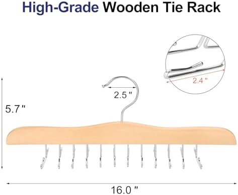 TOPIA HANGER Tie Rack Hanger for Closet 2 Packs, Wooden Tie Organizer for Men with 24 Folding Hooks, Space Saving Necktie Holder for Storage and Display Bra, Tank Top, Camisole (Natural) - CT14N-2 - Image 7