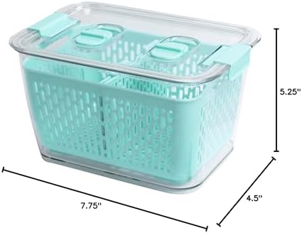 Kitchen Spaces Colander Bin, Produce Saver, Fridge Organizer With Lid, Wash, Strain and Store, Great for Refrigerator, Freezer and Pantry, Medium, Mint Green, Pack of 1 - Image 3