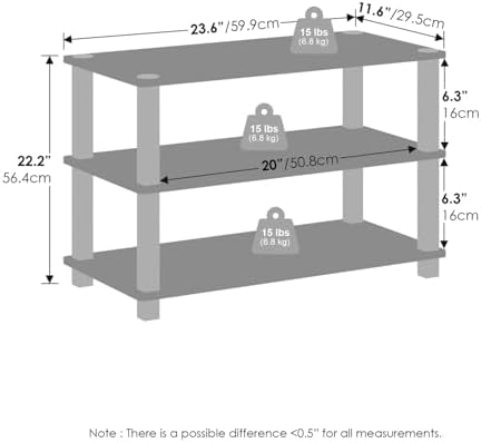 Furinno Turn-S-Tube Storage Shelves Set of 2, 3-Tier Stackable Standing Shelf, Open Corner Shelf, for Organization and Storage, Living Room, Garage, Home Office, Dark Cherry - Image 3