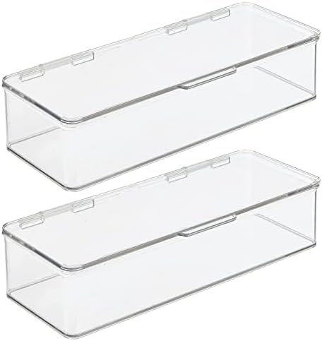 mDesign Long Plastic Playroom/Gaming Storage Organizer Box Containers with Hinged Lid for Shelves or Cubbies, Holds Small Toys, Building Blocks, Puzzles, Markers, Controllers, Crayons, 2 Pack, Clear by mDesign