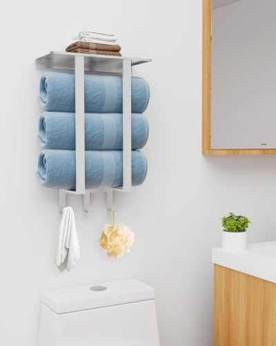 Bethom Towel Rack Wall Mounted with 3 Hooks for Bathroom, Brushed - Image 2