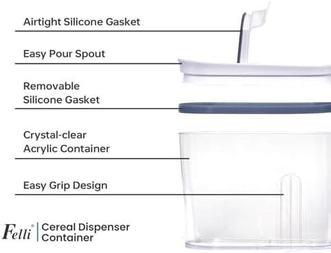 Felli Airtight Cereal Containers 3.3 Qt, Stackable BPA-Free Acrylic Cereal Dispenser with Flip-Top Lid, Medium Pantry Food Storage for Oats, Granola, Rice (Medium 3.3Qt - 3pk) - Image 5