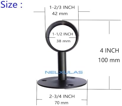Stainless Steel Heavy Duty Closet Rod,Curtain Rod End Supports Socket with Matching Screws (1-1/2 INCH, Black) - Image 2