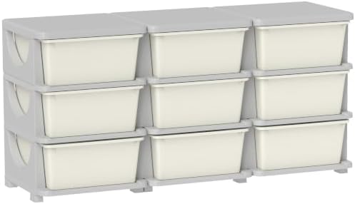 Qaba 9 Drawers Kids Storage Unit 3 Tier Toy Organizers Cream White by Qaba