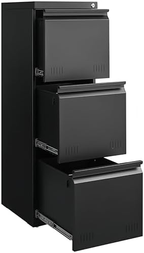 Approgreent Vertical 3 Drawer File Cabient with Lock, Metal Filing Cabinets for Home Office, Heavty Duty Office Storage Cabinet for A4/Letter/Legal (Matte Black) by Approgreent