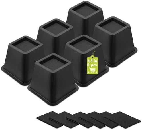 6 Pack Furniture Risers 4 Inch, Bed Risers Heavy Duty for Table Desk Couch Chair Sofa Cabinet Bed Frame Dorm, Square Table Leg Risers Lift Height 4.3", Black by Yookwutar