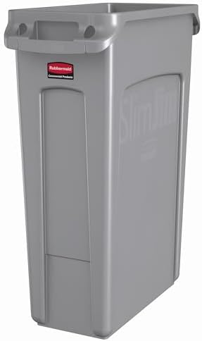 Rubbermaid Commercial Products Slim Jim Plastic Rectangular Trash/Garbage Can with Venting Channels, 23 Gallon, Gray by RubbermaidCommercialProducts