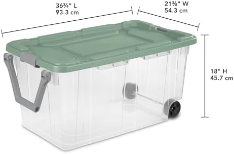 Extra Large Storage Bin, 40 Gallon Wheeled Plastic Storage Container with Handle,Pack of 2 (Clear/Green) - Image 3