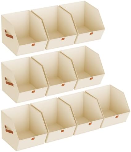 Homsorout Fabric Closet Storage Cubes - 10 Pack Square Storage Bins with Dual Handles for Clothes, Towels, Toys, Cube Storage Organizers for Bedroom, Nursery, Shelves, Closet, Small Spaces, Beige by Homsorout