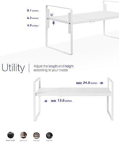 Nxconsu Cabinet Shelf Riser, Adjustable Cabinet Organizer, 10.3" Deep White - Image 5
