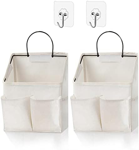 2 Pack Wall Hanging Storage Basket,Wall Hanging Organizer Bags with Pockets, Wall organizer Storage for Dormitory Bathroom Bedroom Kitchen(White-upgraded) by Someteth