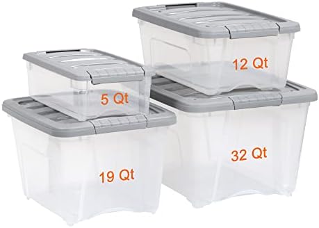 Amazon Basics Plastic Storage Containers with Secure Latching Lids, Stackable Organization Bins, Clear/Grey, 12 Quart, Set of 6 - Image 6