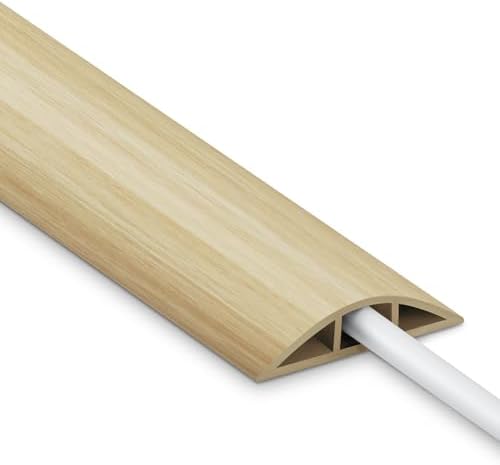 Floor Cord Cover 4FT, White Maple Wood Cord Hider Floor, PVC Cord Protector Floor, Hide Extension Floor Wire Covers for Cords, Organizer Wires Floor Cable Cover, Cable Cavity: 0.47" (W) x 0.24" (H) by LZEOY