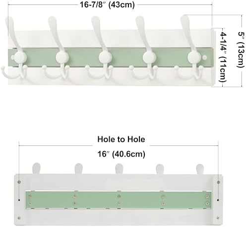 SKOLOO Coastal Wall Mounted Coat Rack - 16-7/8" Beach House Entryway Wooden Coat Hook with 5 Hooks for Hanging Coats, Hats or Towels, Oceanfront Cottage Core Collection, White & Green - Image 6
