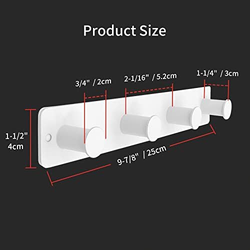 Small Coat Rack Wall Mounted, White Coat Hooks Adhesive & Screw in, Stainless Steel Door Hooks for Hanging Hat Towels Clothes, Hook Rail with 4 Round Hangers (White, 4 Hooks) - Image 3