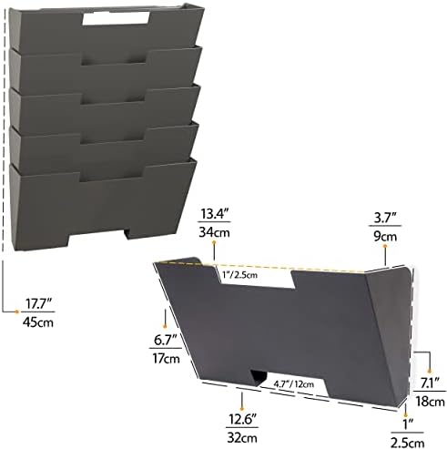 Wallniture Lisbon Metal Wall File Holder Organizer, 5-Tier File Folders Letter Size Magazine Holder and Office Decor, Gray - Image 6