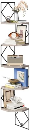CHOEZON 5-Tier Corner Shelf, Floating Shelf, Wall-Mounted Storage Shelf, Wall Decor, Narrow Corner Bookshelf, for Living Room, Bedroom, Home Office, and Bathroom, Greige and Black TCJ35BG by Choezon