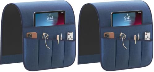 Sofa Armrest Organizer Non-Slip Remote Control Holders for Recliner Couch Chair Armchair Caddy with 5 Pockets for Table,Cell Phone,Ipad,Magazines,Books (Navyblue, 13 x 35 Inch) (Pack of 2) by Sixyotie