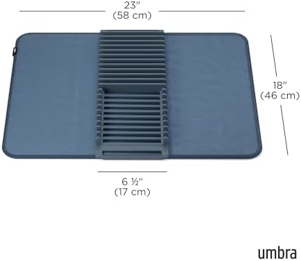 Umbra Udry Dish Drying Rack with Mat, Folds Flat for Storage, Slate Blue - Image 3
