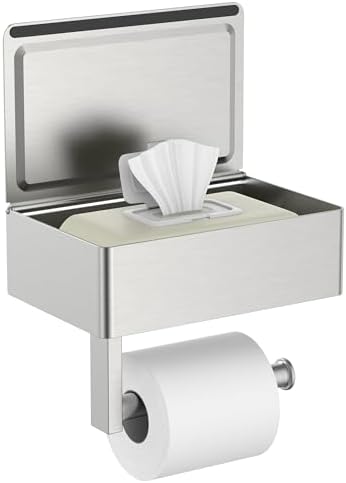 FORIOUS Toilet Paper Holder with Shelf, Wall-Mounted Modern Wipes Dispenser by FORIOUS