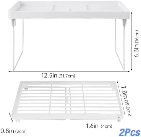 NiHome 2-Pack Stackable Plastic Kitchen Storage Shelf Foldable Rack, White - Image 2