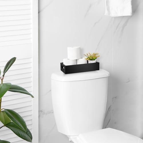 ALELION Black Bathroom Basket - Wooden Toilet Tank Paper Basket with Handle for Organizing - Back of Toilet Storage Organizer for Bathroom Tank Topper Counter - Black Bathroom Decor Box - Image 2