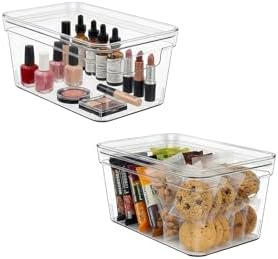 MOONEDGE 2 Pack 10x6x5 Stackable Small Clear Storage Bins with Lids by MOONEDGE