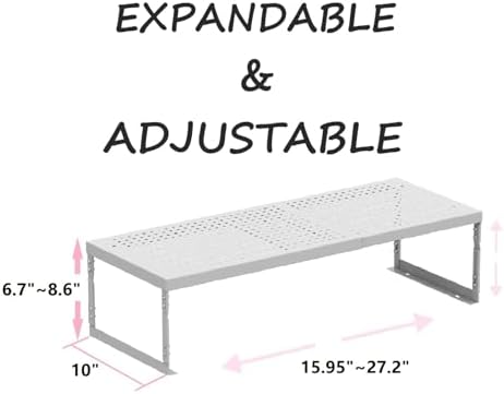 Stackable Expandable Metal Shelf Organizer - Adjustable Wire Storage Rack with Holes for Kitchen, Bathroom, Cabinet, Office - Space Saving, Durable & Sturdy Design（2PACKS/Large/White - Image 3