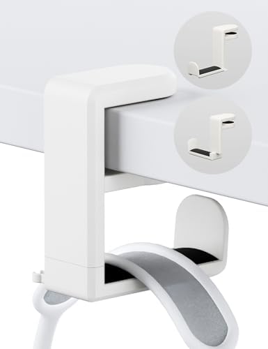 Headphone Hook Under Desk Holder 360-Degree Adjustable Rotation, White by Celerion