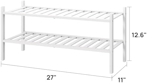 viewcare White Shoe Rack for Entryway, 2 Tier Shoe Organizer for Hallway Closet, Bamboo Wood Shoe Racks for Indoor Outdoor (White, 2-Tier) - Image 3