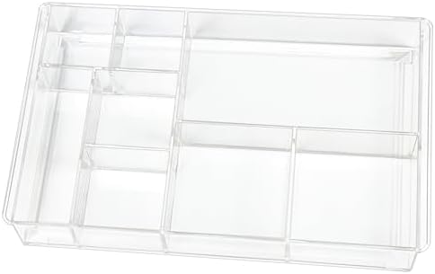 ZEXALOR 8-Section Clear Drawer Organizer, Large Acrylic Drawer Divider Tray for Desk,Bathroom,Office Makeup,Junk, Plastic Drawers Organizer 13.7" x 8.7" x 2" (8-Section) by ZEXALOR