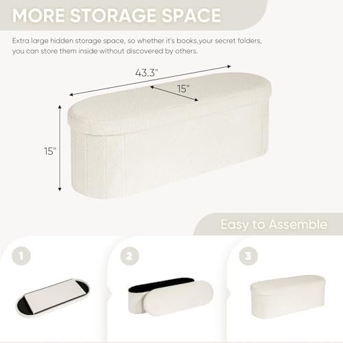 B FSOBEIIALEO 43.3" Sherpa Ottoman with Storage for Living Room,Cream White - Image 3
