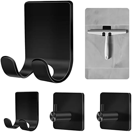 CGBE Shower Holders for Razors, 2 Pack Squeegee Holder and 2 Pack Razor Holder, Razors Holder for Shower Heavy Duty Waterproof Hook for Squeegee Loofah - Black by CGBE
