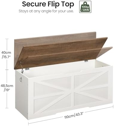 CHOEZON Storage Chest, 43.3" Toy Chest Storage, Farmhouse Storage Bench with Safety Hinge, Storage Trunk, for Bedroom, Living Room, Walnut and White MCW11WL - Image 3