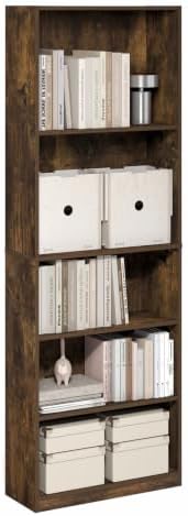 Furinno Jaya Book Shelf, 5-Tier Tall Book Shelf, Bookcase with Open Shelving, Standing Bookshelf, 9.5 x 24.6 x 71.1, for Organization and Storage, for Home Office, Living Room, Amber Pine by Furinno-FitsYourSpaceFitsYourBudget