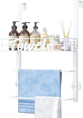 SWTYMIKI Over the Door Towel Racks for Bathroom - 3-Tier Wall Mounted Bathroom Towel Storage Organizer Holder with Metal Shelf, White by SwtyMiki-TidyHomeSweetLife