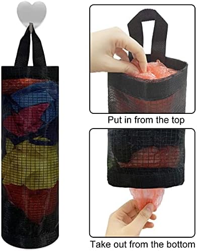 2 Pcs Plastic Bag Holder Trash Bags Storage Dispenser Organizer for Home Kitchen Mesh Hanging Storage Dispensers Recycling Garbage Folding Hanging Storage Bag Grocery Bags Holder with 2 Hooks (Black) - Image 5