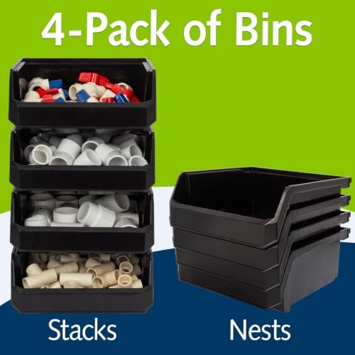 ReadySpace Medium-Wide Stackable Plastic Storage Bins, 4-Pack, Black - Image 3