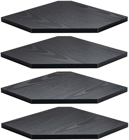 Fun Memories Corner Shelf Wall Mount, Floating Corner Shelves, Set of 4 Corner Wall Shelf Organizer, Rustic Wood Wall Storage Display Shelves for Living Room Bedroom Bathroom Kitchen, Classic Black by FunMemories