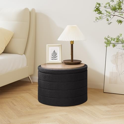 PINPLUS Large Round Folding Storage Ottoman, Dark Grey Boucle Footstool - Image 2
