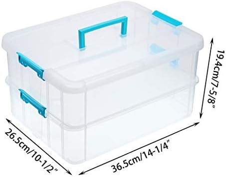 BTSKY 2 Layer Stack & Carry Box, Plastic Multipurpose Portable Storage Container Box Handled Organizer Storage Box for Organizing Stationery, Sewing, Art Craft, Jewelry and Beauty Supplies Blue - Image 3